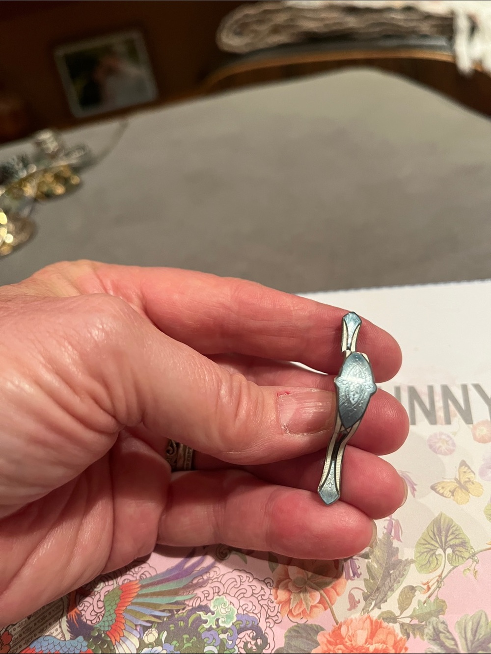 Antique light blue enamel scarf pin
